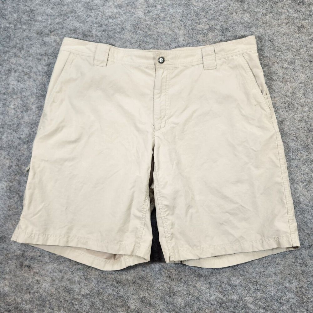 Columbia Shorts Men 42 Beige Cargo Zip Pocket Cotton Nylon Hiking Fishing Casual